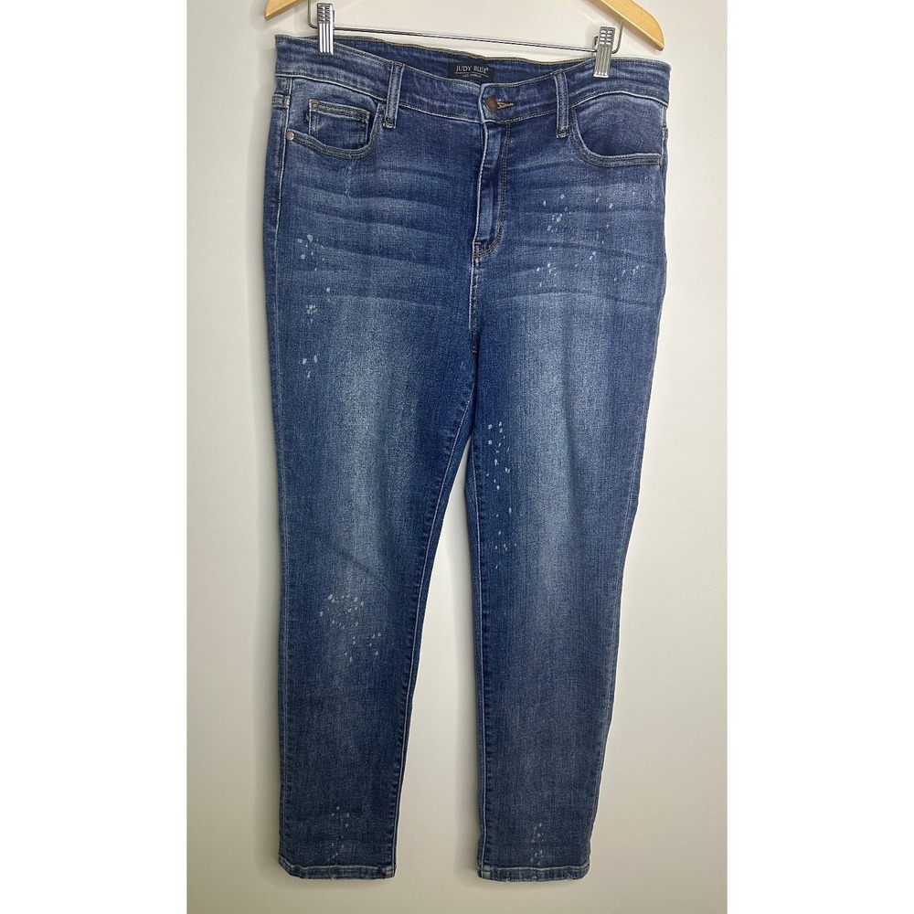 Judy Blue Billie Bleach Splash Boyfriend Jeans Blue High Rise Plus Size 15 / 32 - Picture 15 of 15